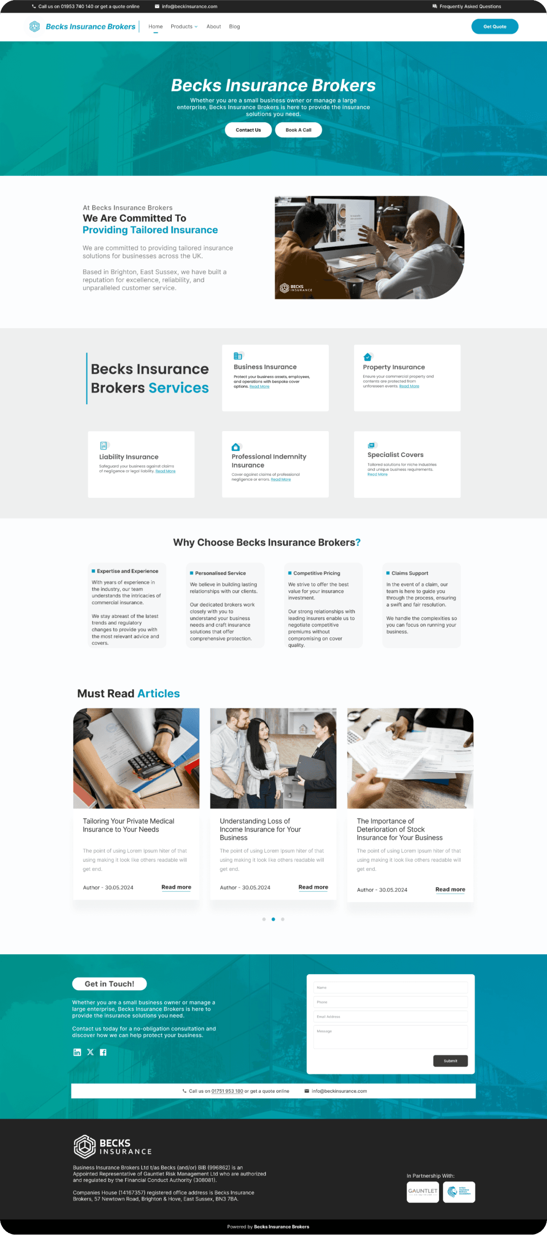 Becks Insurance website homepage