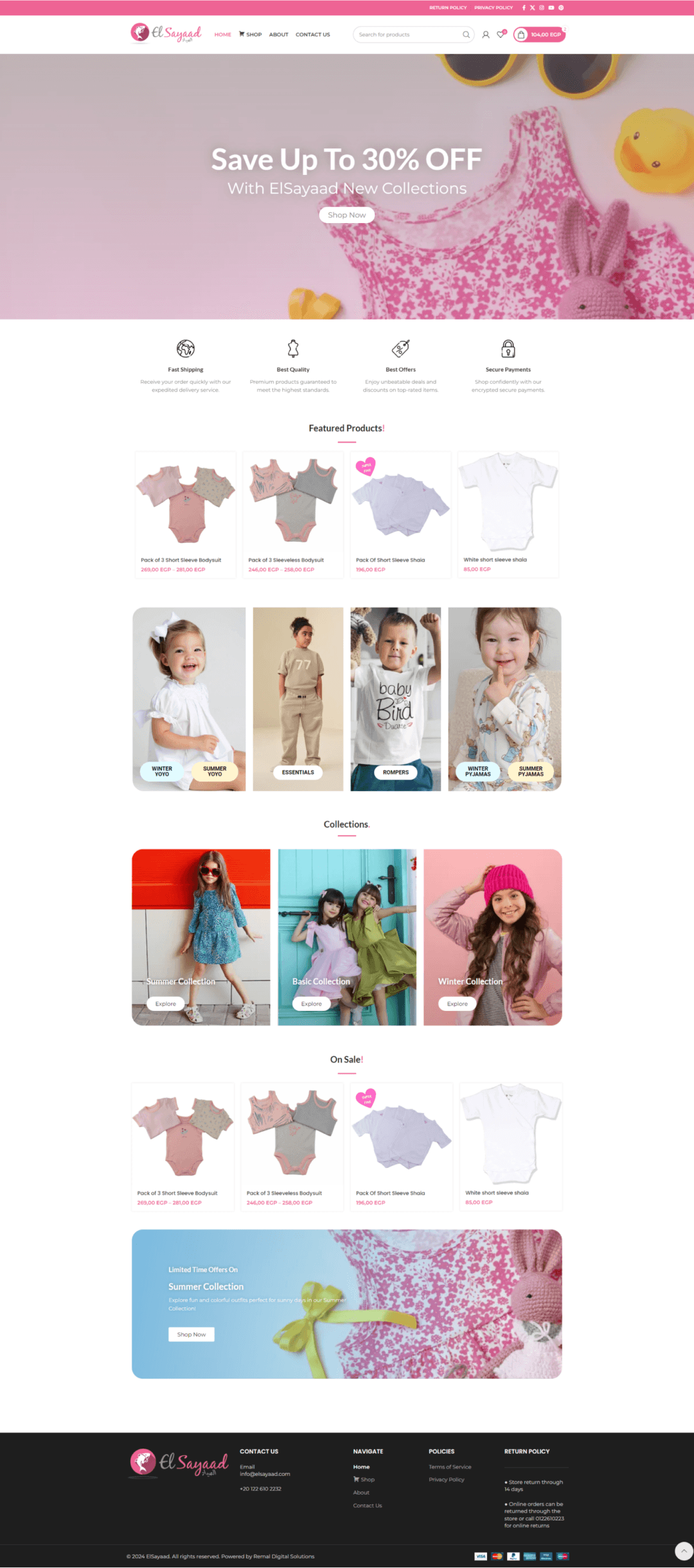 Sayaad Kidswear website homepage