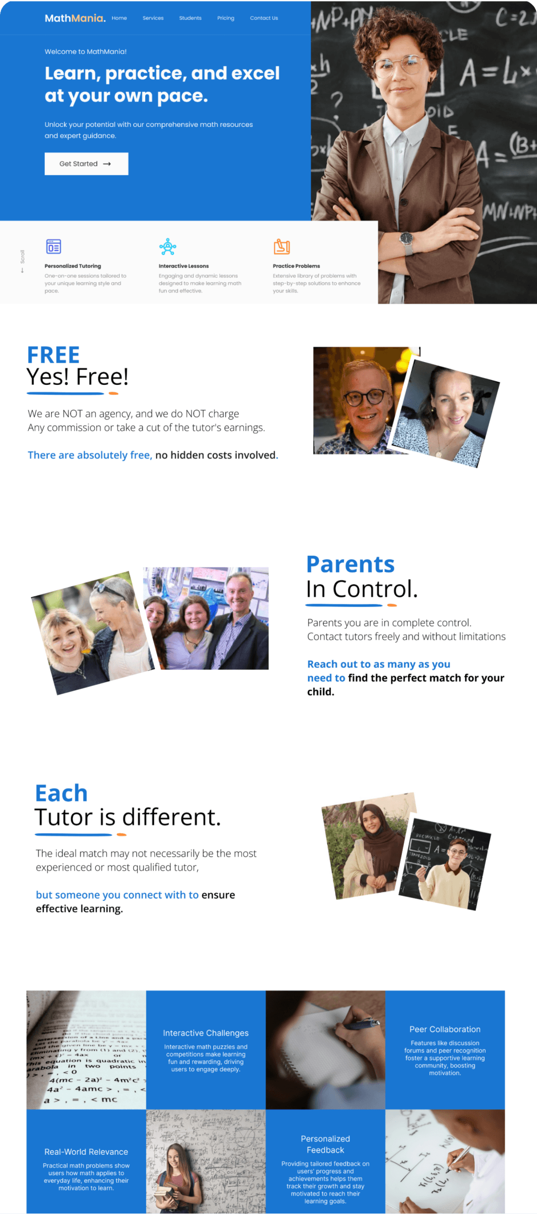 MathMania website homepage
