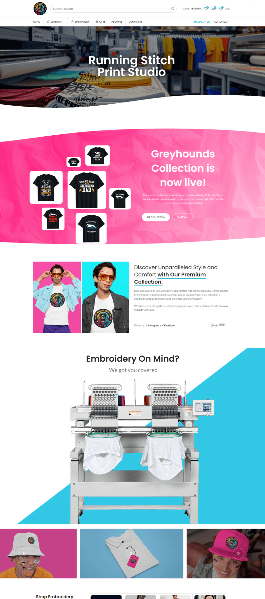 Running Stitch Print Studio website homepage
